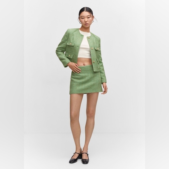 NWT Mango MNG Tweed Mini Skirt Green sz XL - Picture 2 of 10